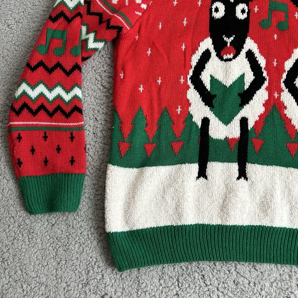 Christmas Party Sweater Sheep Baaa Bah Humbug Ugly Red Sweater Size XL Dec. 25th - Picture 4 of 12